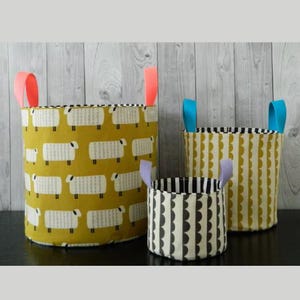 Nesting Buckets, PDF, Schnittmuster, drei Größen, sofort download, Schnittmuster, Aufbewahrung, Aufbewahrung, Spielzeugkiste, Projektbeutel, Organisation, Nähanleitung, Schnittmuster