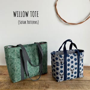 schnittmuster + Video Nähanleitung, Willow Tote, ZWEI GRÖSSEN, PDF Sofort-Download, Sotak Pattern, Schultertasche, Handtasche, nähen, DIY, handgemacht