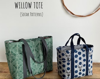 Willow Tote Sewing Pattern + video : Two Sizes, Shoulder Bag with Video (PDF, instant Download)