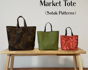 Market Tote, THREE SIZES, pdf sewing pattern, bag pattern, instant download, sotak handmade, diy, sewing, tote bag, shopping bag, shopper