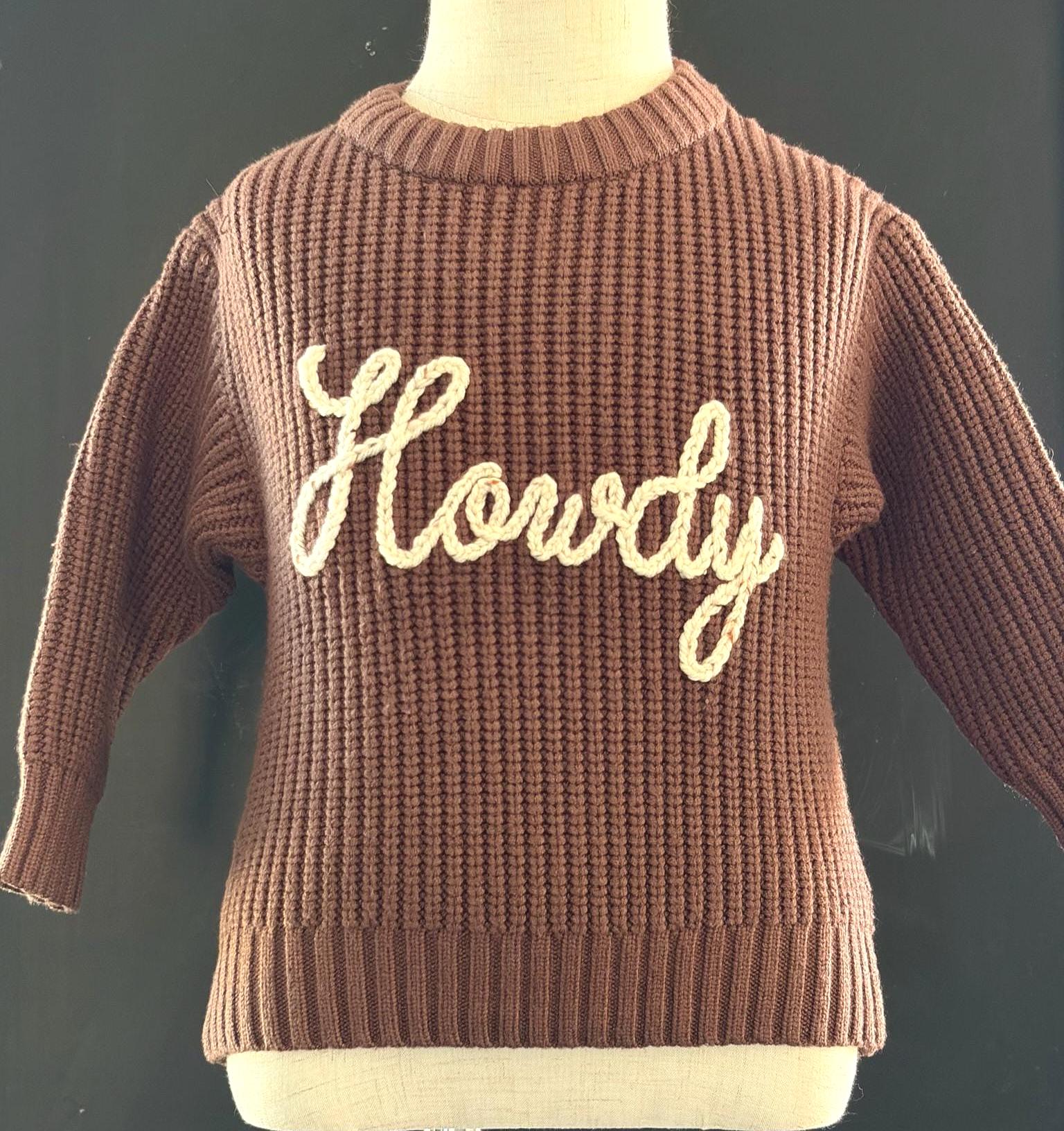 Hand-Embroidered "Howdy" Sweater Western Kids Cowboy Toddler Outfit