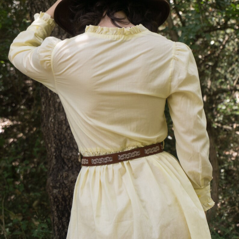 Vintage 70's The Villagers yellow button through dress with embroidered flowers image 7