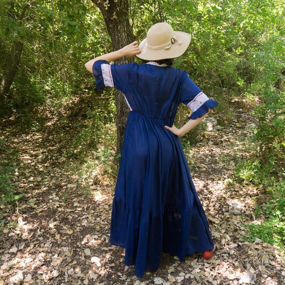 Vintage 60's blue prairie button through dress wi… - image 3