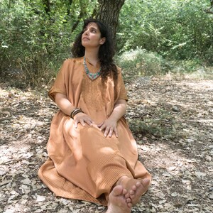 Vintage 70's silky orange kaftan dress image 3