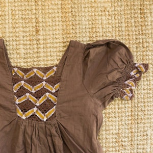 Vintage 70's brown cotton maxi peasant dress with crochet panel on the bodice image 7