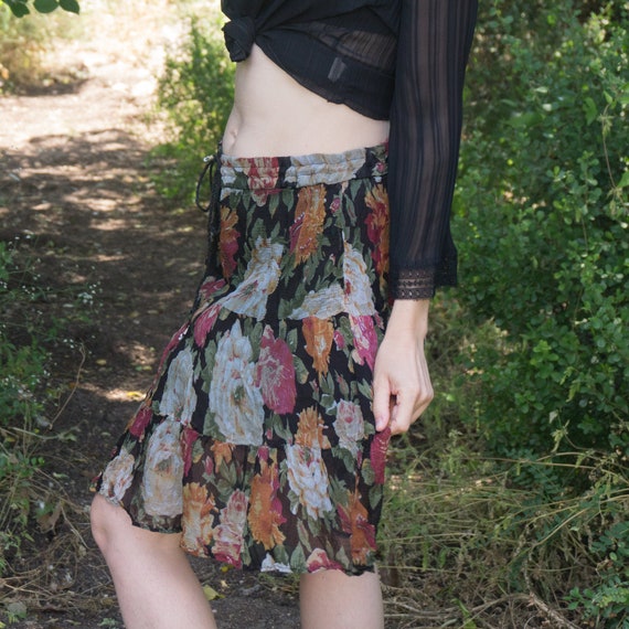 Vintage 80's black tiered mini Indian peasant skir