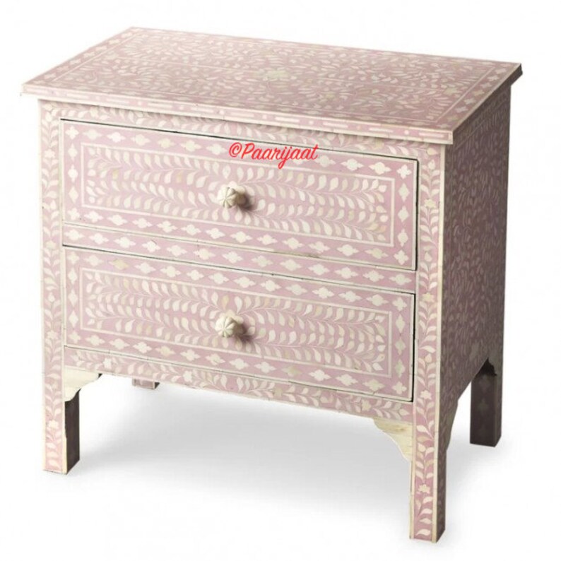 Bone Inlay Chest Of Drawers In Floral Blush Pink Bone Inlay Etsy