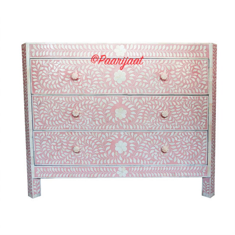 Bone Inlay Chest Of 3 Drawers In Blush Pink Bone Inlay Floral Etsy