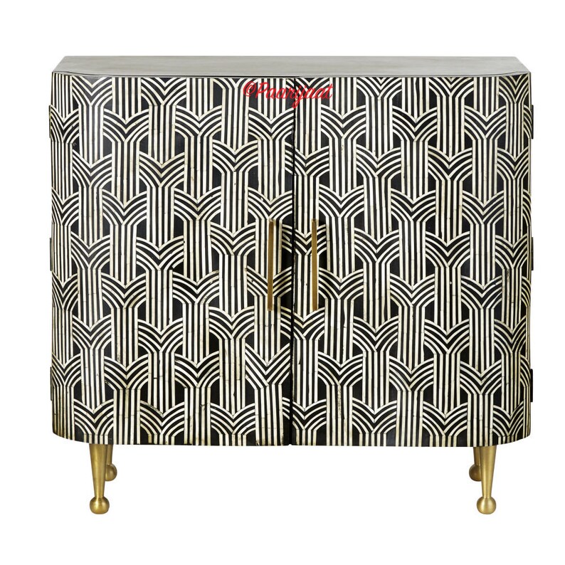 Modern Bone Inlay Cabinet Bone Inlay Sideboard in Black Handmade Bone Inlay Cupboard