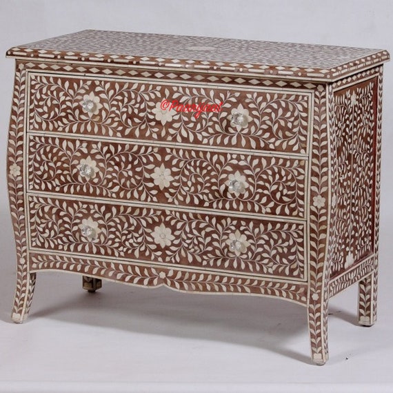 Bone Inlay Floral Chest Of 3 Drawers In Cinnamon Bone Inlay Etsy