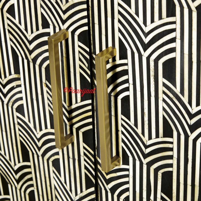 Modern Bone Inlay Cabinet Bone Inlay Sideboard in Black Handmade Bone Inlay Cupboard