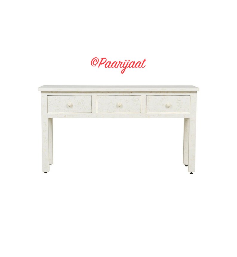 Bone Inlay 3 Drawer Fl Console In White Table Handmade Furniture