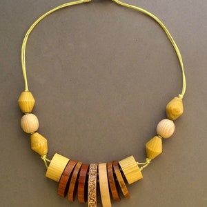 Necklace. Wooden necklace. Necklace in various types of wood. Necklace with button closure and loop. Gift for her. image 1