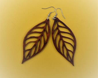 Padouk wood earrings. artistic earrings. wooden earrings. Gift for her.