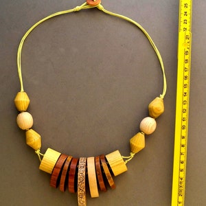 Necklace. Wooden necklace. Necklace in various types of wood. Necklace with button closure and loop. Gift for her. image 2