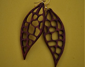 Padouk wood leaf earrings. wooden earrings. Handmade wooden earrings. Suitable gift for her