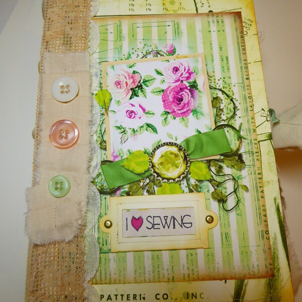 Retro Sewing Journal Handmade Journal Diary Faith Journal OOAK Keepsake Journal