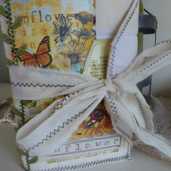 The Sunflower fabric Journal OOAK Diary Junk Journal Nature Journal Garden Prayer Journal Keepsake
