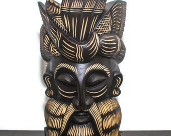 Asian Handmade Traditional Detailed Wood Carving Mask 12" (Home Decor, Wall Art, Elegant Gift Piece)