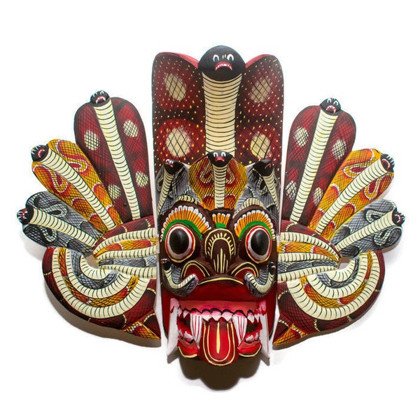 Amazing Handmade Wood Wall Hanging Sri Lankan Traditional Naga Raksha Cobra Mask Sculpture (Wall Hanging Tribal Carving) Decor)