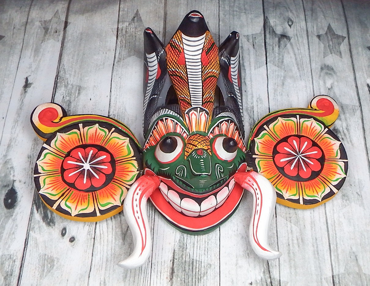 Sri Lankan Handmade Wood Wall Hanging Tiki Gara Raksha Mask 