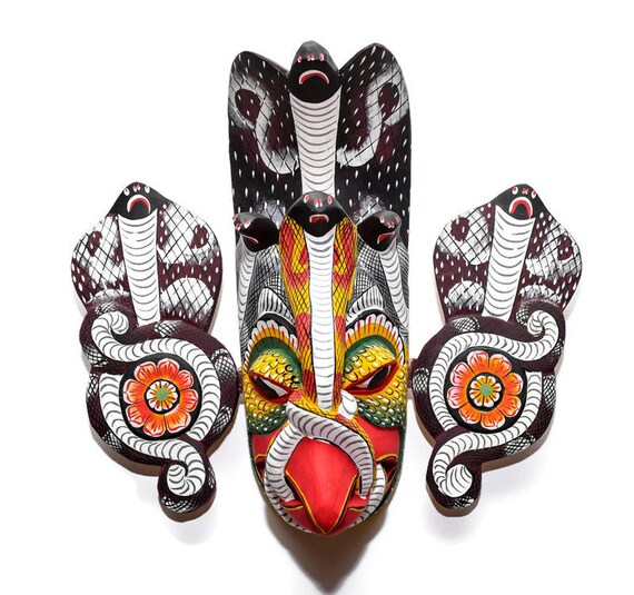 Handmade Wooden Wall Hanging Decorative Eagle Cobra Tiki Mask 6" For Good Vibes! 
