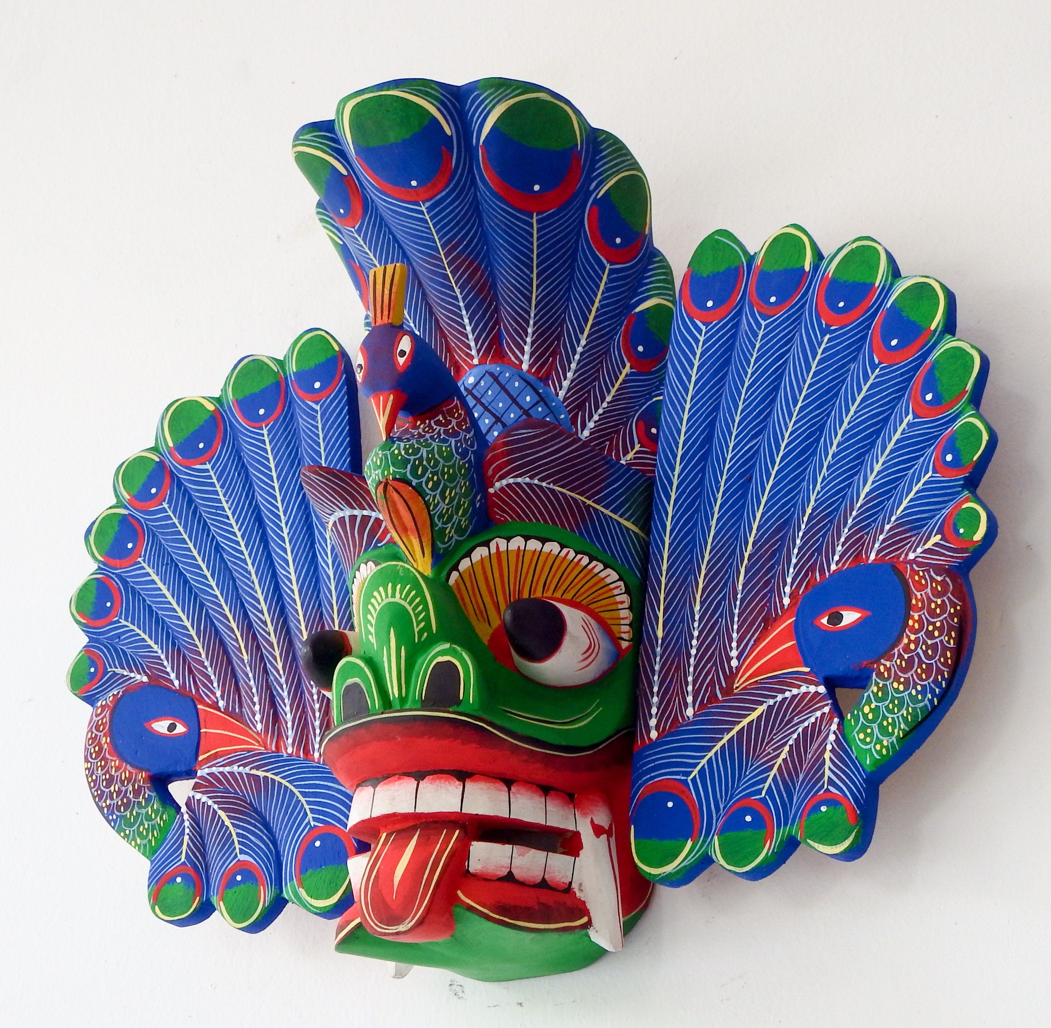 Sri Lankan Handmade Wall Hanging Peacock Mask Tribal Wood - Etsy