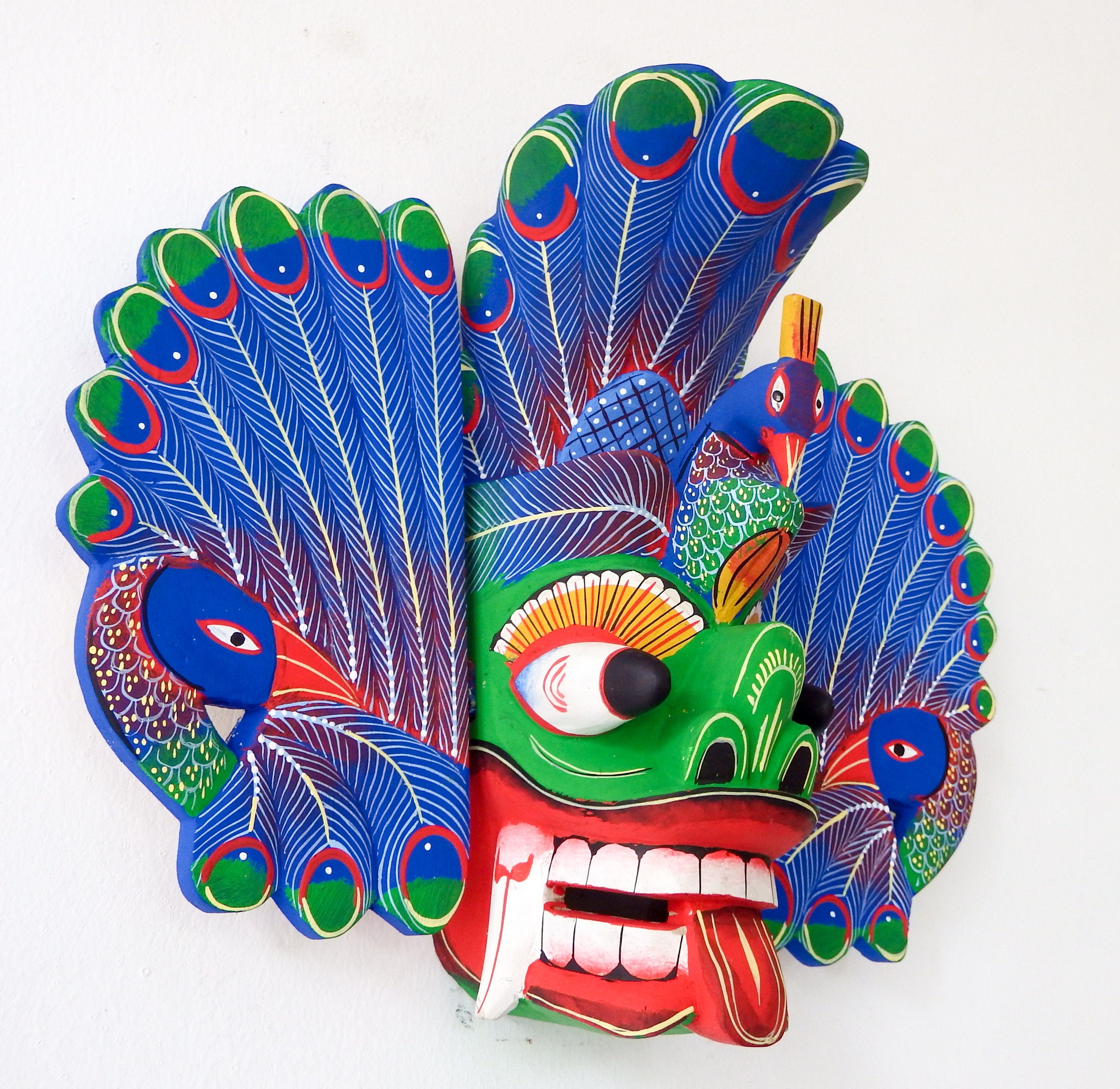 Hand Carved Wood Wall Hanging Vintage Sri Lankan Traditional Etsy