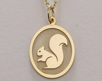 14k Gold Squirrel Necklace, Personalized Squirrel Pendant, Animal Lovers Gift, Charm Woodland Squirrel, Cute Squirrel Jewelry