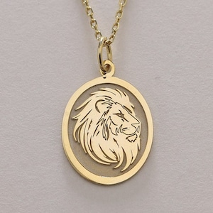 14k Gold Lion Necklace , Solid Gold lion face Pendant , Personalized Lion Head necklace , Lion King Head , Animal Necklace , Birthday Gift