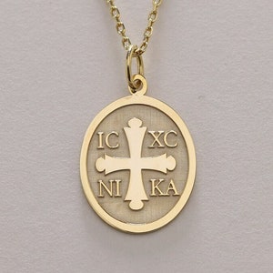 14k Gold Cross Necklace, Personalized Cross Pendant , For Protection, Greek Orthodox Jewelry, ICXC NIKA Coin Pendant, Baptism Gift
