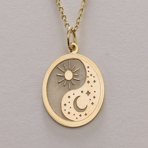 14k Gold Yin Yang Sun Moon Necklace , Dainty Yin Yang Charm , Personalized Yin Yang Jewelry , Gold Religious Charm , Gold Birthday Gift
