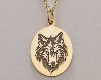 14k Gold Wolf Necklace , Personalized Wolf Pendant , Dainty Wolf Jewelry , Wild Life Charm, Gold Animal Necklace , Gold Birthday Gift