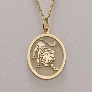 14k Gold Lion Necklace , Lion Head Pendant , Leo Pendant, Personalised Pendant, King Lion Charm, Lion Circle Gold Pendant , Birthday Gift