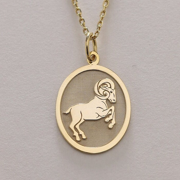 14k Gold Aries Zodiac Necklace , Solid Gold Aries Symbol Pendant , Personalized Astrology Zodiac ,Ram Pendant , Gold Birthday Gift