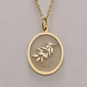 Colar de ramo de oliveira em ouro 14k, pingente de azeitona em ouro maciço, colar de folha de ramo de oliveira personalizado, pingente de folha de ramo, presente de aniversário