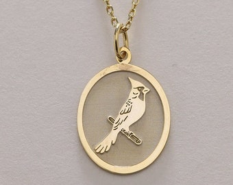 14k Gold Cardinal bird Necklace, Personalized Blue Jay Pendant , Bird Necklace, Bird Pendant , Memorial Gift , Animal Jewelry ,Birthday gift