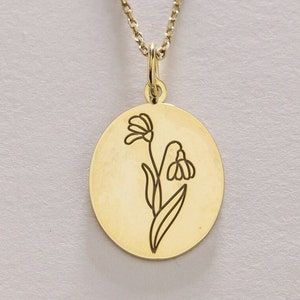 14k Gold Birth Flower Necklace , January Birth Month Flower Pendant , Personalized Birth Flower Necklace , Month Floral ,Birthday Gift