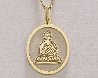 14K Gold Buddha Halskette, Buddha Anhänger, Personalisierter Buddhismus Gold Anhänger, Buddha Halskette, Religiöser buddhistischer Anhänger, Geburtstagsgeschenk