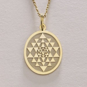 14k Gold Sri Yantra Necklace , Solid Gold Sri Yantra Pendant , Personalized Yoga Pendant Necklace ,Real Gold Shri Yantra ,Gold Birthday Gift