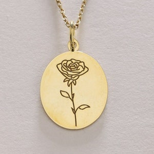 14k Gold Birth Flower Necklace , June  Birth Month Flower Pendant , Personalized Birth Flower Necklace , Month Floral ,Birthday Gift