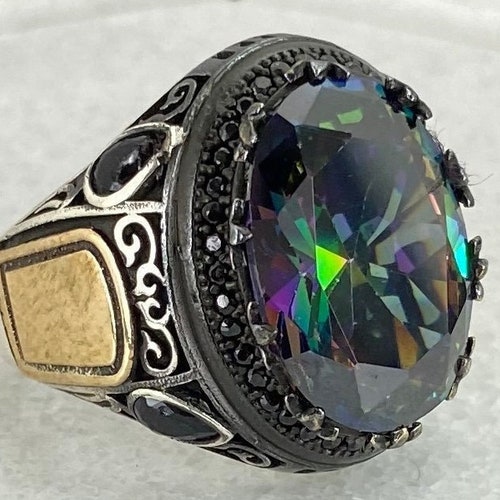 Handmade Mens Ring shops , Mystic Topaz Men Rings , Mystic Topaz Stone , 925K sterling silver jewelry , Gift , Mens gift , free express shipping
