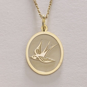 14k Gold Swallow Necklace , Solid Gold Bird Swallow Zodiac Pendant , Personalized Bird Pendant , Nature Charm Jewelry , Gold Birthday Gift