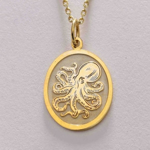 14k Solid Gold Octopus Necklace, Sea Animal Jewelry, Kraken Pendant, Ocean Charm, Personalized Octopus Necklace, Gold Coin Octopus Pendant