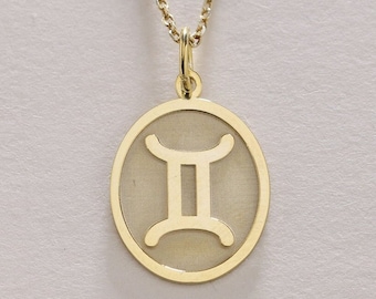 14k Gold Gemini Zodiac Necklace , Gemini Gold Charm Pendant , Personalized Zodiac Necklace , Astrology Necklace , Gold Birthday Gift