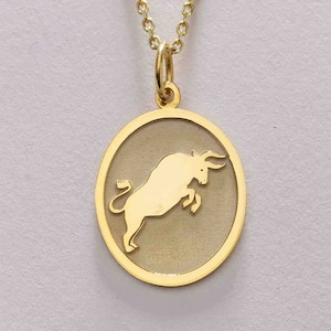 14k Gold Taurus Zodiac Necklace, Taurus Bull Pendant , Zodiac Solid Gold , Personalized Taurus Sign Zodiac Pendant , Mothers Day Gift