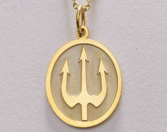 14k Gold Trident Necklace, Personalized Trident Pendant, Dainty Trident Charm Necklace, Poseidon Trident Jewelry