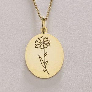 14k Gold Birth Flower Necklace , Octaber Birth Month Flower Pendant , Personalized Birth Flower Necklace , Month Floral ,Birthday Gift