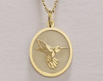 14k Gold Hummingbird Necklace , Solid Gold Humming Bird Pendant , Personalized Hummingbird Necklace , Bird Pendant Gift , Gold Birthday Gift