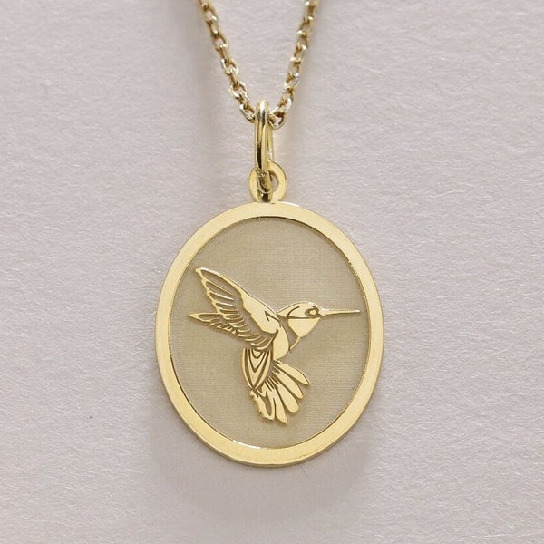 14k Gold Kolibri Halskette, Solid Gold Kolibri Anhänger, personalisierte Kolibri Halskette, Vogel Anhänger Geschenk, Goldgeburtstagsgeschenk